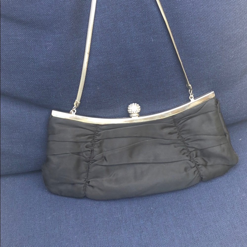 Little black clutch with silver hardware